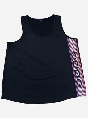 BEBE Sport Women's Black Tank Top Pink White Logo Stripes Athleisure Activewear